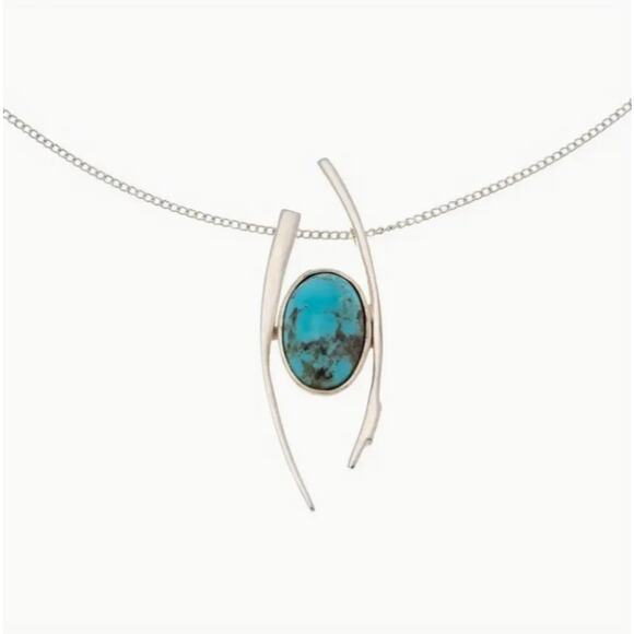 NEW - Silver Necklace Turquoise Pendant, BOHO Jewelry - Picture 2 of 2
